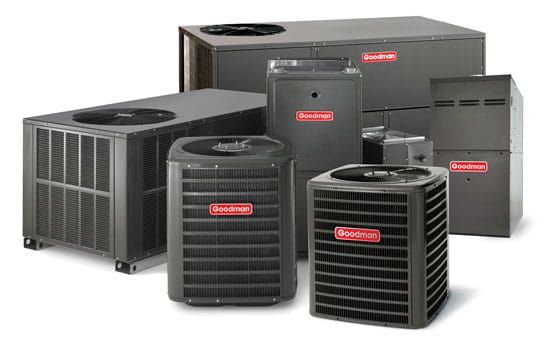 A selection of Goodman heating and air conditioning equipment
