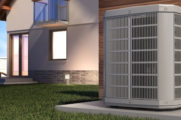 An outdoor air conditioning unit beside a home